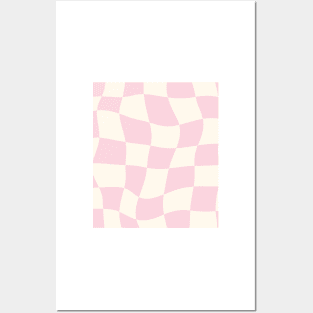 Pale Pink Swirl Checkered Pattern Y2K Danish Pastel Pattern Posters and Art